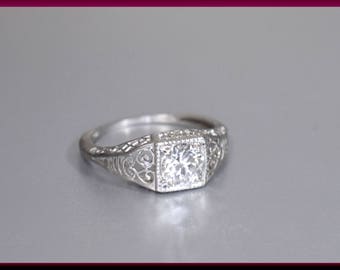 Vintage Diamond Engagement Ring Filigree Engagement Ring with Old European Cut Diamond Platinum Wedding Ring- ER 631M