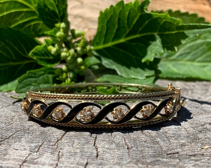 Antique Diamond Bangle, Vintage Diamond Bangle, Gold Diamond Bracelet Bangle , Filigree Bangle