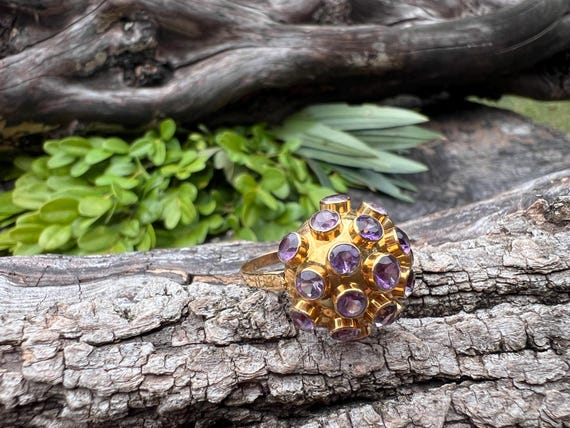 Vintage 18k Gold Amethyst Sputnik Cocktail Ring - image 1