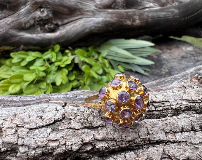 Amethyst Ring, Sputnik Ring, Amethyst Cocktail Ring, Dome Cocktail Ring