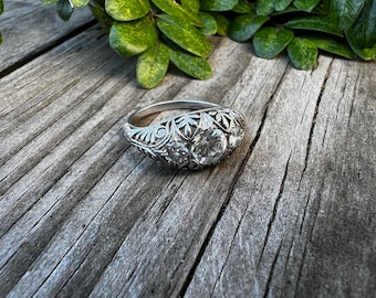 Art Deco Ring, Deco Engagement Ring,  3 Stone Ring, Alternative Ring, Filigree Ring