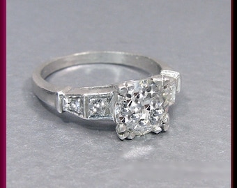 Art Deco Diamond Engagement Ring Antique Diamond Engagement Ring with Old European Cut Diamond Platinum Wedding Ring  - ER 355S