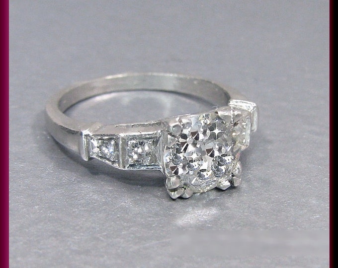 Art Deco Diamond Engagement Ring Antique Diamond Engagement Ring with Old European Cut Diamond Platinum Wedding Ring  - ER 355S