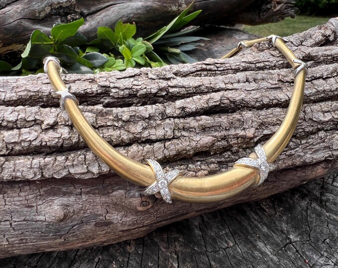 Diamond "X" Choker, Chunky Gold Choker, Wide Gold Choker, "X" Necklace