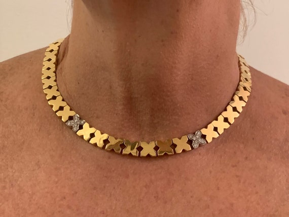 Diamond "X" Choker, Chunky Gold Choker, Wide Gold… - image 10