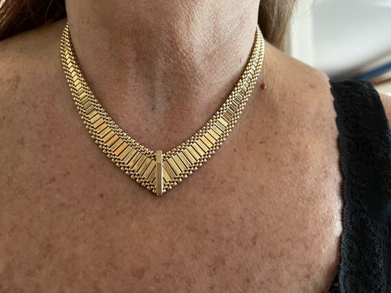 V Shape Gold Necklace, V Shaped Choker, Yellow Gold Choker, Wide Gold Necklace, Chunky Gold Necklace
