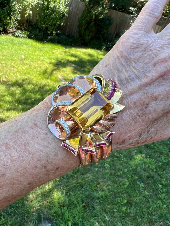 Citrine and Diamond Bangle, Citrine Cuff, Citrine… - image 9