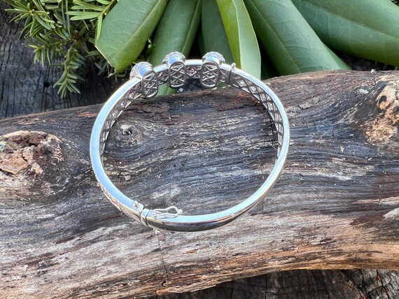 18k White Gold Diamond Ruby Bangle: Vintage Style - image 9