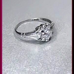 Art Deco Diamond Engagement Ring Antique Diamond Engagement Ring with Old European Cut Diamond Platinum Wedding Ring- ER 502M