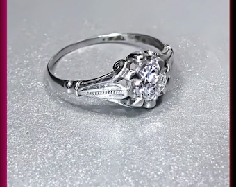 Anillo de compromiso Art Deco con diamantes. Anillo de compromiso antiguo con diamantes de talla europea antigua. Anillo de bodas de platino - ER 502 M