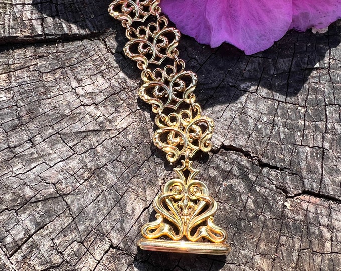 Victorian Chain, Watch Chain, Victorian Fob, Ornate Gold Chain, Antique Gold Chain