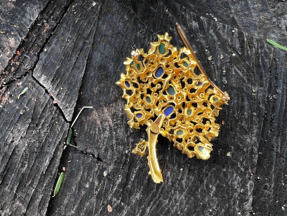 Lapis Flower Brooch, Emerald Flower Pin, Diamond … - image 7
