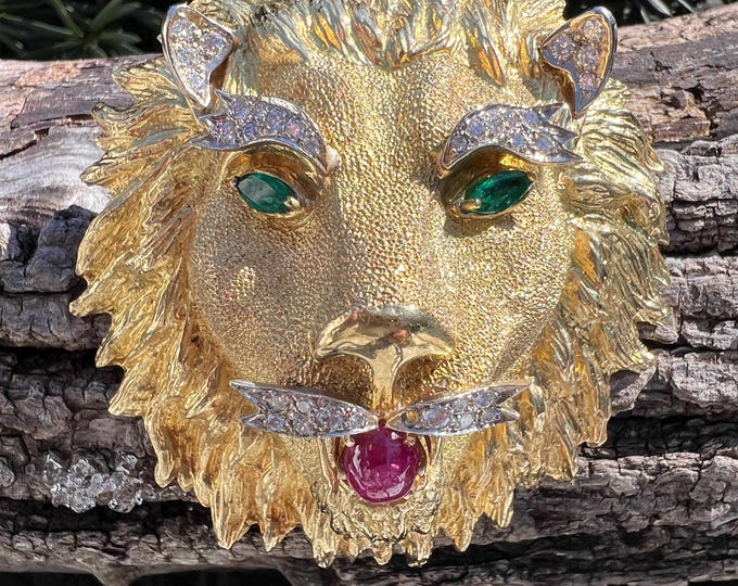 RESERVED for Lyle NFS Layaway Payment 3 Gold Lion Brooch, Diamond Lion Pin, Diamond Lion Brooch, Gold Lion Brooch, Lion Jewelry