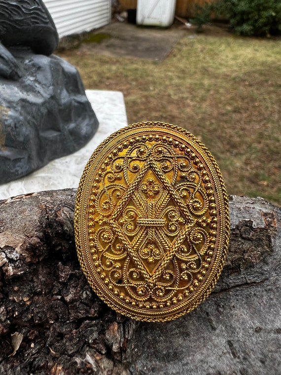 Victorian Gold Brooch, Antique Gold Pin, Ornate Vict… Gem