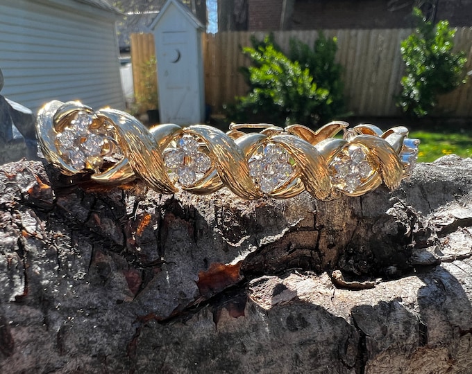 Yellow Gold and Diamond Bracelet, Chunky Gold Bracelet,  Diamond Bracelet