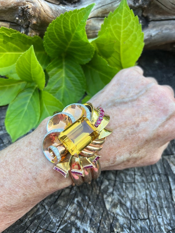 Citrine and Diamond Bangle, Citrine Cuff, Citrine… - image 2