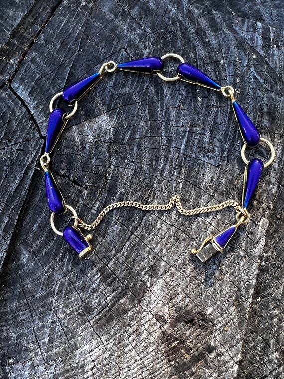 Blue Enamel Bracelet, Blue Enamel and Gold Bracel… - image 7
