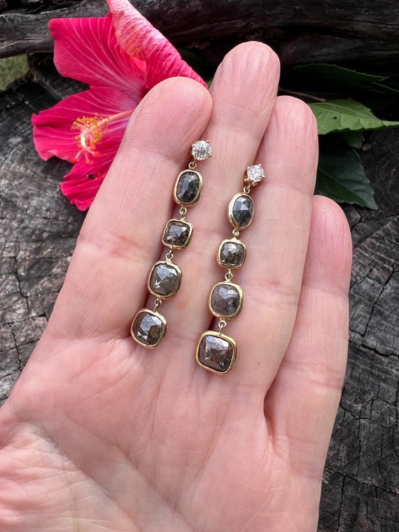 Black Diamond Dangle Earring, Diamond Dangle Earr… - image 5