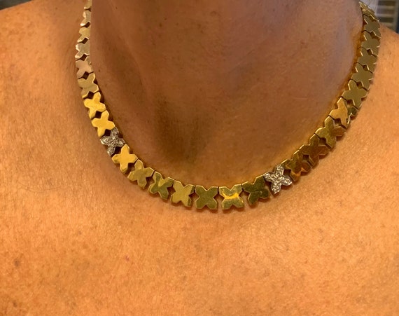 Diamond "X" Choker, Chunky Gold Choker, Wide Gold… - image 9