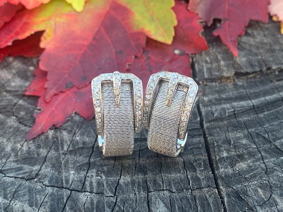 White Gold Buckle Earring, Gold Buckle Earring, D… - image 3