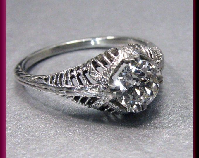 Vintage Diamond Engagement Ring Art Deco Diamond Engagement Ring with Old European Cut Diamond 18K White Gold Wedding Ring