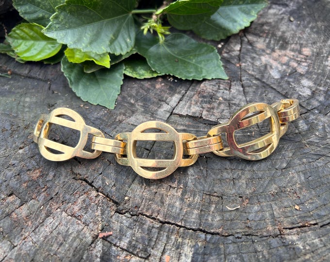 Wide Gold Bracelet, Chunky Wide Gold Bracelet, Large Circle Link Bracelet