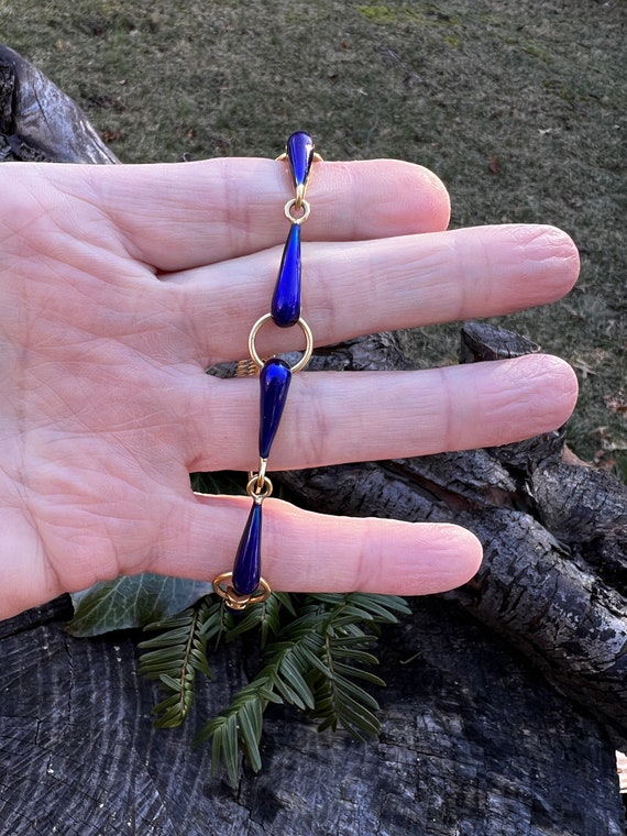 Blue Enamel Bracelet, Blue Enamel and Gold Bracel… - image 10