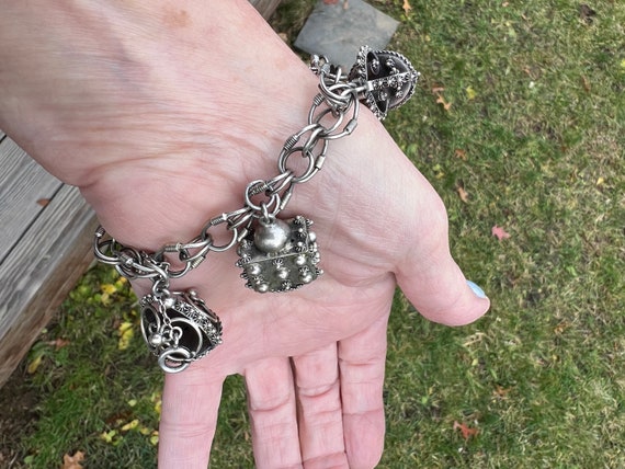 Silver Multi Stone Charm Bracelet, Large Charm Br… - image 7