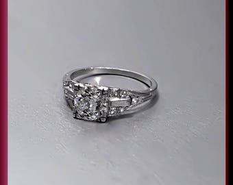 Antique Diamond Engagement Ring Art Deco Diamond Engagement Ring 1930's with Old European Cut Diamond Platinum Wedding Ring  - ER 384S