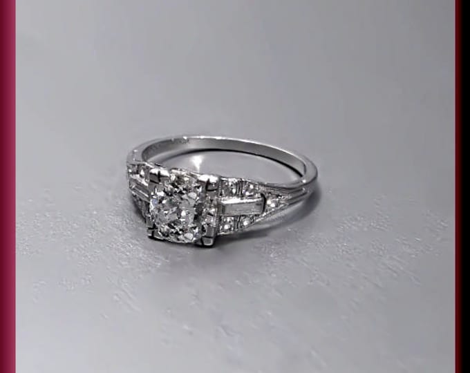 Antique Diamond Engagement Ring Art Deco Diamond Engagement Ring 1930's with Old European Cut Diamond Platinum Wedding Ring  - ER 384S