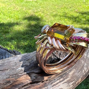 Citrine and Diamond Bangle, Citrine Cuff, Citrine Bangle, Diamond Bracelet, Ruby Bracelet, April Birthstone ,July Birthstone