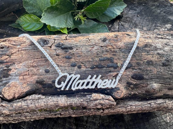 Diamond Matthew Name Plate, Matthew Name Necklace… - image 1