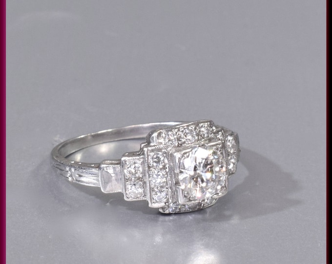 Antique Diamond Engagement Ring Art Deco Diamond Engagement Ring with Old European Cut Diamond Platinum Wedding Ring - ER 530M