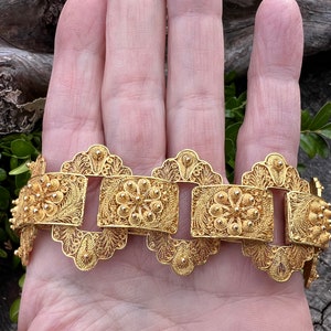 Wide Gold Bracelet, Chunky Gold Bracelet, Wide Flower Bracelet image 2