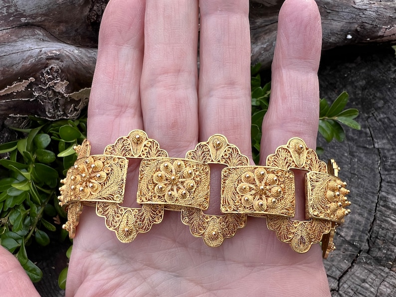 Wide Gold Bracelet, Chunky Gold Bracelet, Wide Flower Bracelet image 2