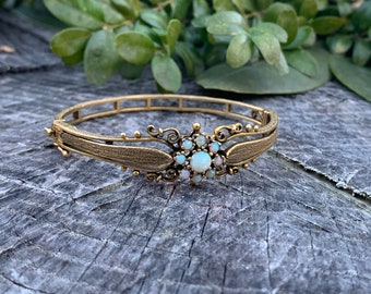 Gold and Opal Bangle, Opal Bangle, Opal Flower Bangle