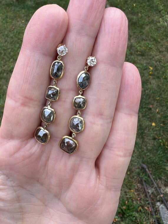 Black Diamond Dangle Earring, Diamond Dangle Earr… - image 11