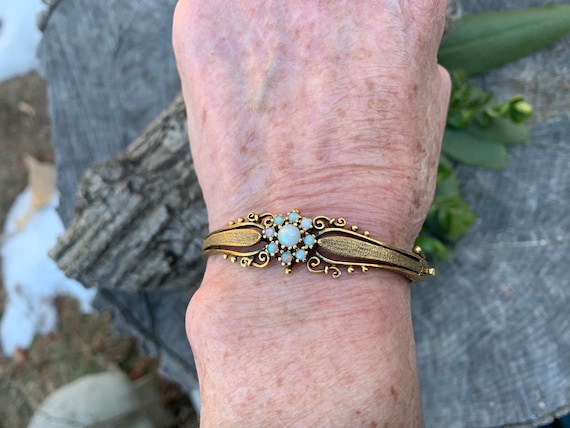 Gold and Opal Bangle, Opal Bangle, Opal Flower Ba… - image 2