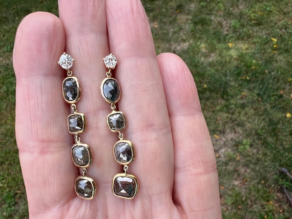 Black Diamond Dangle Earring, Diamond Dangle Earr… - image 1