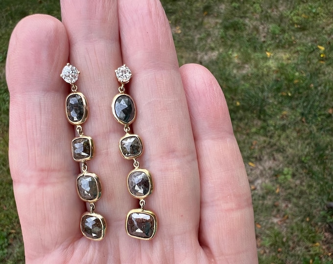 Black Diamond Dangle Earring, Diamond Dangle Earrings, Black Diamond Drops, Black Diamond Earrings