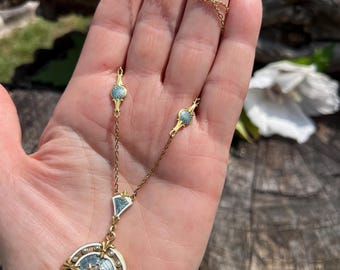 Enamel Pendant, Victorian Enamel Pendant,  Green Enamel Pendant, Oval Gold Pendant