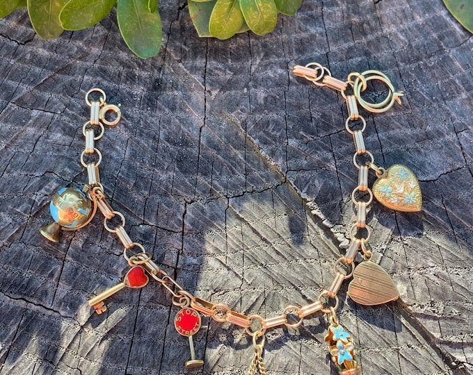 Yellow Gold Charm Bracelet,  Enamel Charm Bracelet