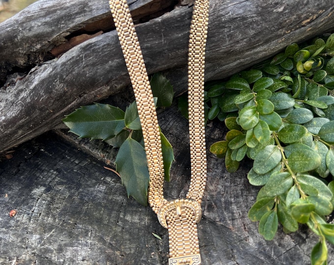 14k Gold Buckle Necklace: Retro Enamel Detail, 1940s