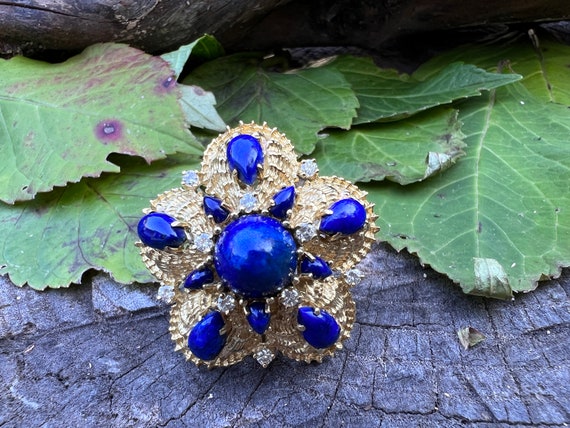 Lapis and Diamond Brooch, Gold and Lapis Brooch, … - image 4