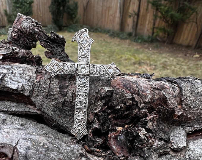 Art Deco Cross, Deco Cross, Diamond Cross, Large Diamond Cross