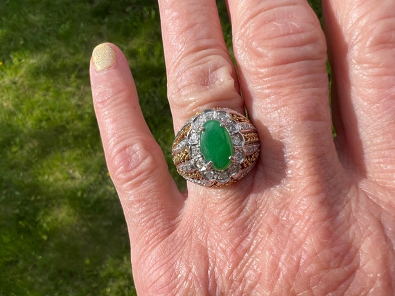 Jade Dome Ring, Jade and Diamond Ring, Jade Cockt… - image 4