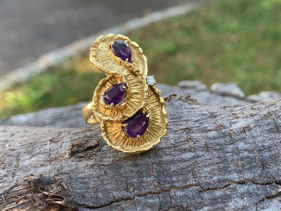 Yellow Gold Amethyst Ring, Amethyst Statement Rin… - image 3