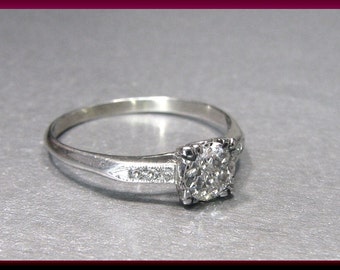 Vintage Engagement Ring Antique Engagement Ring with Old European Cut Diamond 18K White Gold Wedding Ring - ER 600M