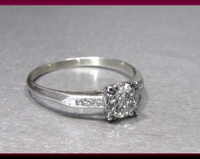 Vintage Engagement Ring Antique Engagement Ring with Old European Cut Diamond 18K White Gold Wedding Ring - ER 600M