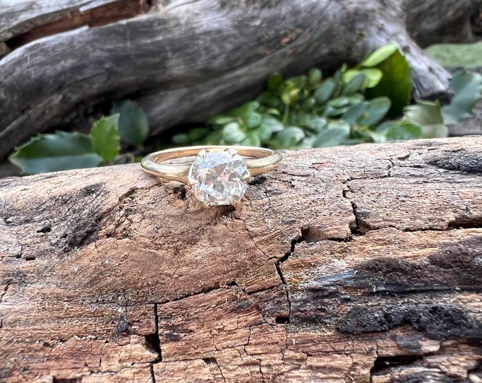 Victorian 10k Yellow Gold Solitaire Engagement Ring,  Old European Cut Diamond